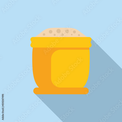 Vector illustration of a bright yellow mustard pot with a full lid, casting a soft shadow on a blue backdrop