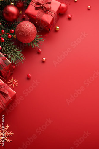 christmas decoration on red background