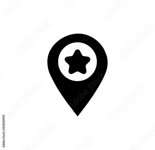 A location pin with a star. Favorite location icon. Map pointer with star. Map marker illustration on transparent background.
