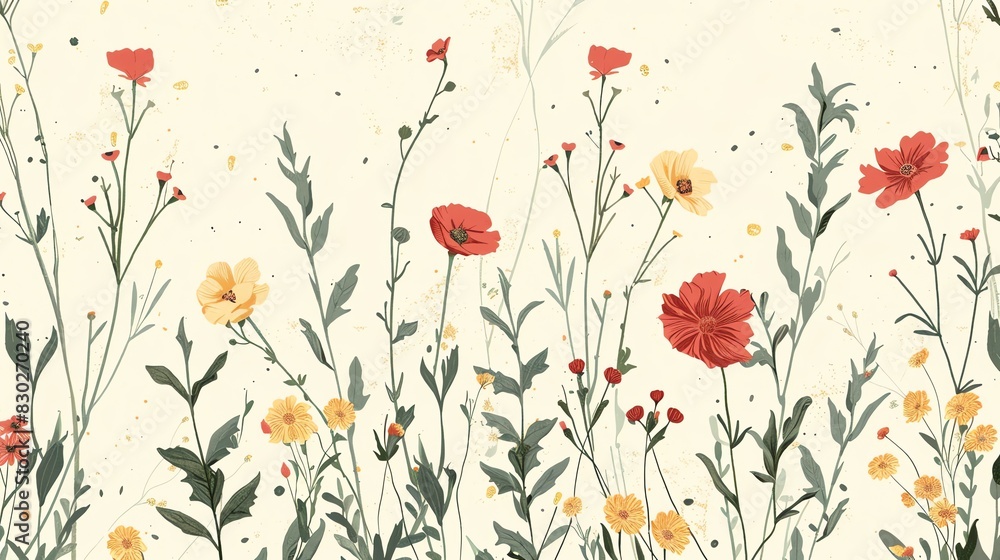 A beautiful floral pattern with red, yellow, and orange flowers. A beautiful floral pattern with red, yellow, and orange flowers.