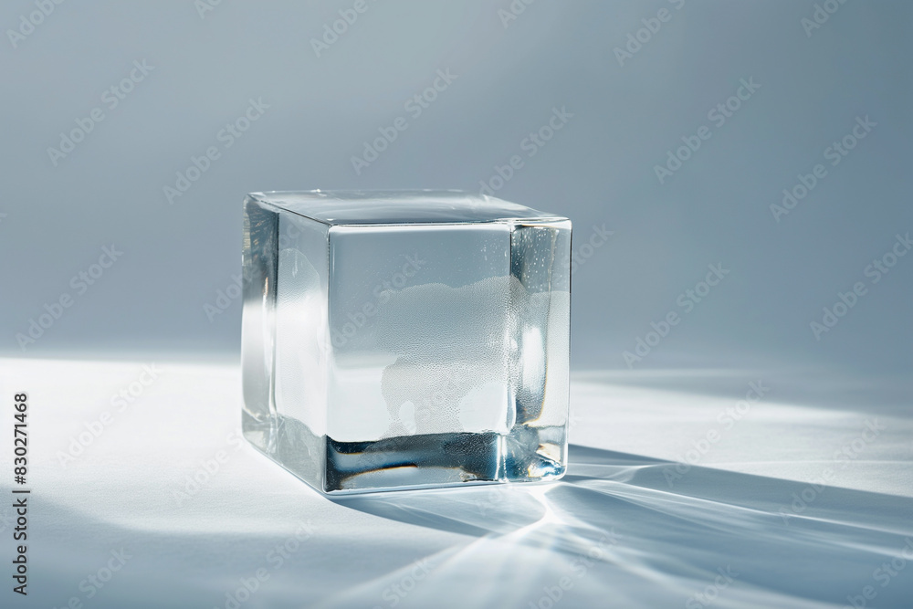 Clear glass cube with light reflection Clear glass cube with light reflection