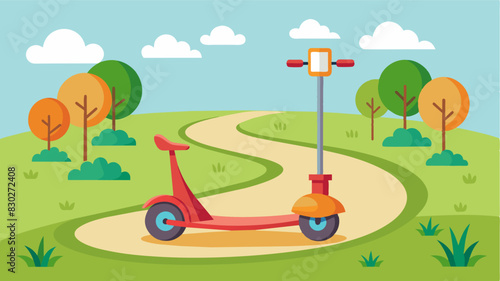 Small personal eVTOLs wait patiently for their next riders their small size making them ideal for navigating the winding paths and tight corners of the park.. Vector illustration