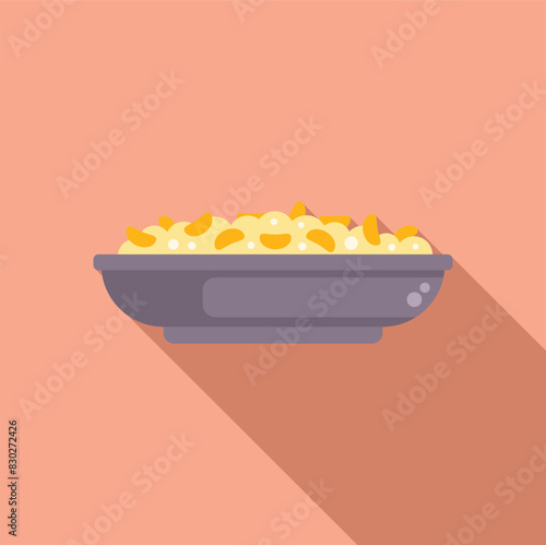 Vector illustration of a delicious bowl of creamy macaroni and cheese on a warm background