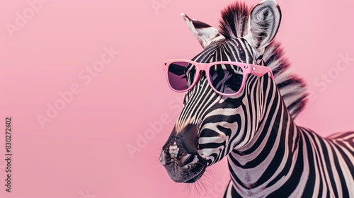 Zebra in sunglass shade glasses isolated on solid pastel 