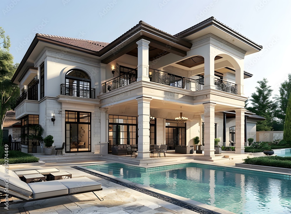 Fototapeta premium Modern luxury house with pool