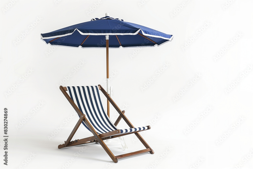 Striped beach chair with an umbrella on a white background Striped beach chair with an umbrella on a white background
