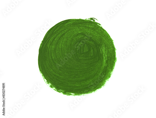 Green Ink Paint Brush Circle Isolated On White Background.