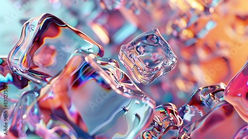 3D rendering of colorful glass or ice cubes floating in a liquid. The cubes are reflecting the light and creating a beautiful abstract pattern. photo