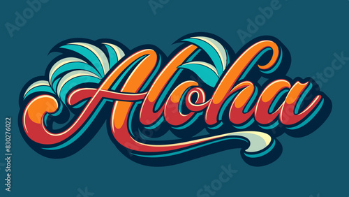 Aloha hand lettering text. Hawaii t-shirt print. Summer hello phrase in bright colours. Isolated vector template for poster, greeting card, bags, beach party invitation