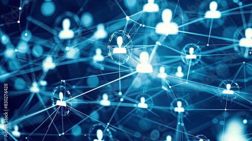 A blue background with many people in it