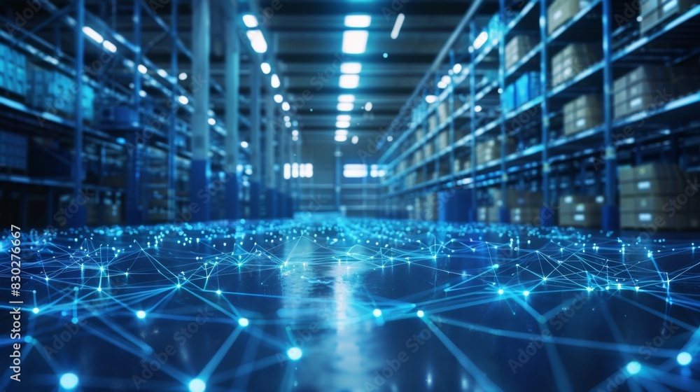 Warehouse with Advanced Technology and Network Visualization, Generative AI Warehouse with Advanced Technology and Network Visualization, Generative AI