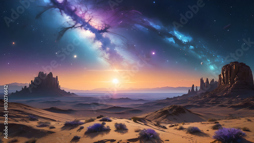 Cosmic Gateway: Surrealist Landscape and Universe Background