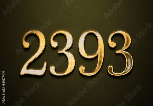 Old gold effect of 2393 number with 3D glossy style Mockup. 
