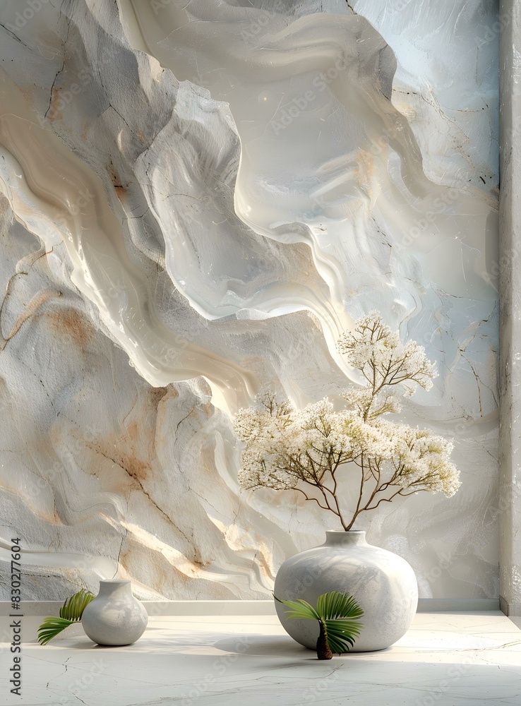 3D rendering of a marble wall with a flower vase 3D rendering of a marble wall with a flower vase