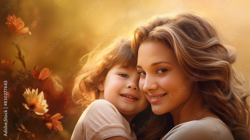 Mother and Child Sharing a Loving Embrace in Warm Sunlight Mother and Child Sharing a Loving Embrace in Warm Sunlight