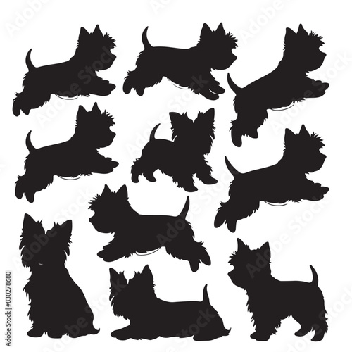 Yorkshire Terrier Dog Silhouette Vector Set
