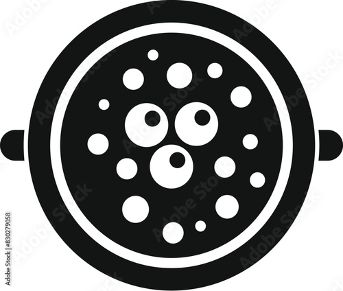 Simplified illustration of a top view paella pan in a bold black and white design