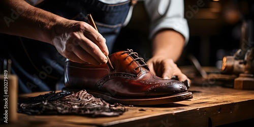 Techniques for Quality Handcrafted Footwear Restoration and Shoemaking. Concept Leather Care, Footwear Restoration, Shoemaking Techniques, Handcrafted Footwear, Quality Shoe Repair photo