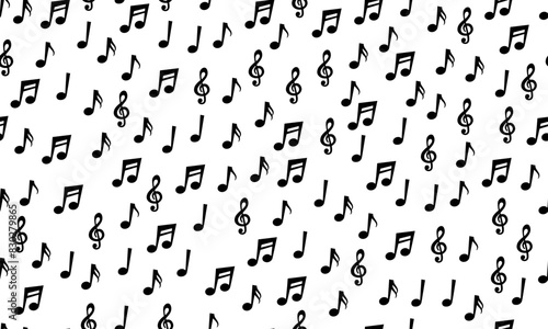 Music notes seamless pattern backdrop, Music note background, Seamless pattern texture design. Monochrome black and white music note pattern