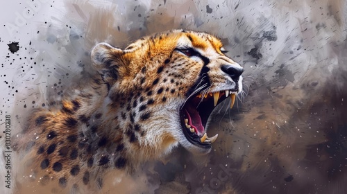 fierce cheetah with mouth wide open captured midroar in a powerful and dramatic pose digital painting photo