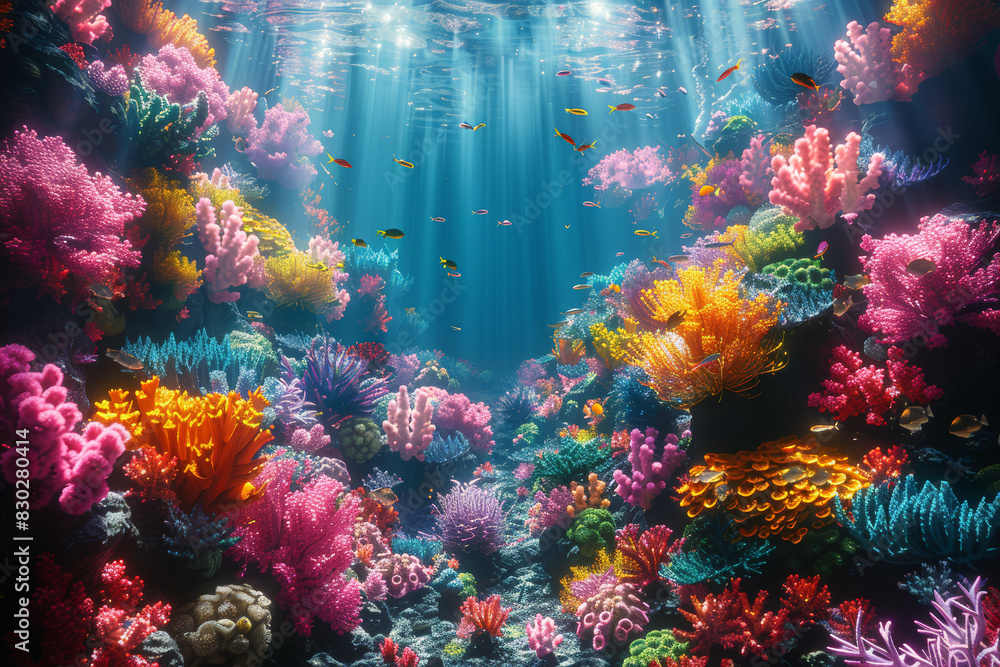 A vibrant coral reef teeming with marine life. Concept of underwater ecosystems and biodiversity. Generative Ai.