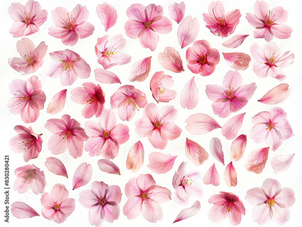 Arrangement of pink cherry blossom petals, highlighting their delicate beauty and intricate details. Arrangement of pink cherry blossom petals, highlighting their delicate beauty and intricate details.