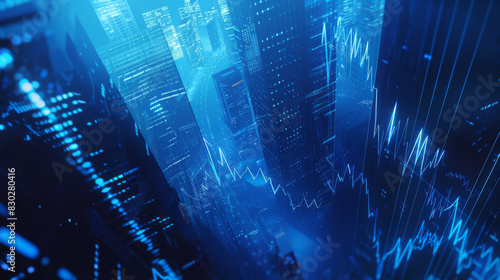 Futuristic stock market graph hologram with a digital blue background  representing high-tech finance