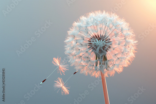 Early summer morning light accentuate a dandelions geometric seed formation on a gradient blue background  3d  illustration