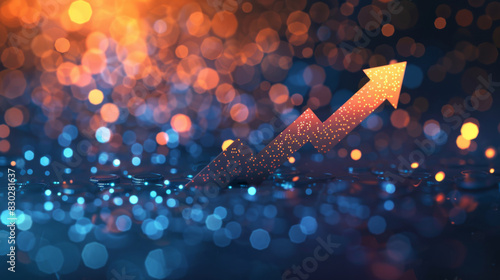 Digital illustration of a rising arrow graph representing progress with a sparkling bokeh background photo
