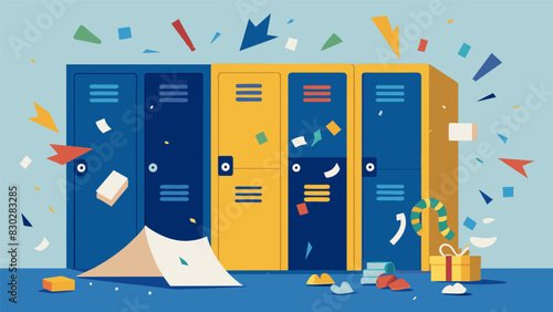 As the school year comes to an end the lockers are of their decorations leaving behind only memories of a year filled with laughter learning and personal growth.. Vector illustration