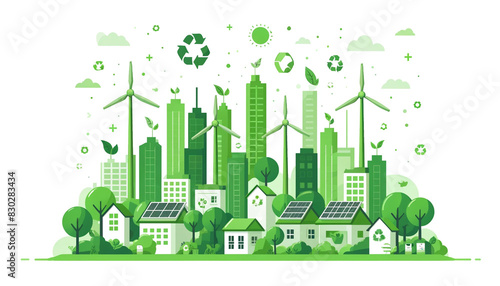 Sustainable City with Wind Turbines and Green Energy