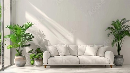 luxurious house interior with sofa and indoor plants modern living room digital illustration photo