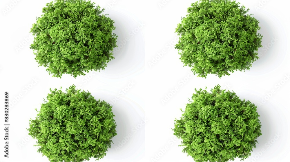 Obraz premium Top View of Four Green Bushes, Generative AI