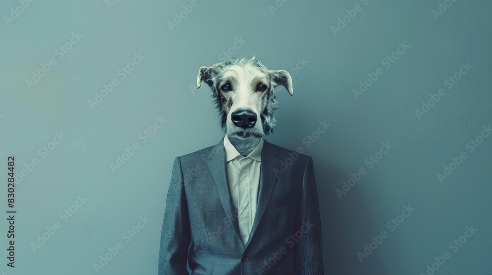 man with shepherd dog head in business suit surreal portrait man with shepherd dog head in business suit surreal portrait