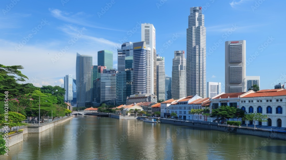 Obraz premium Innovative eco friendly skyscrapers and sleek minimalist buildings shape modern urban skyline