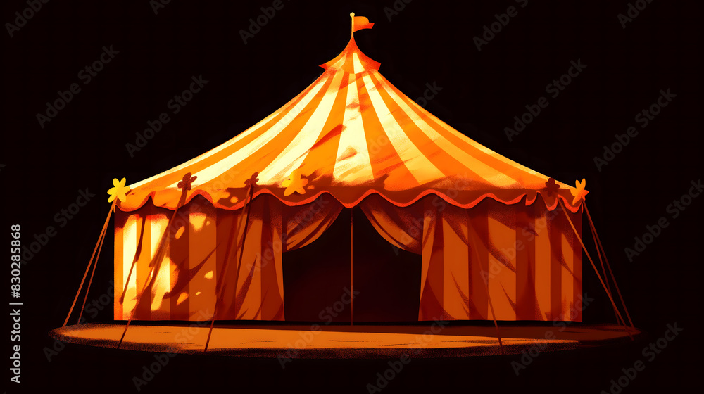 Bright Orange Circus Tent Illustration on Dark Background