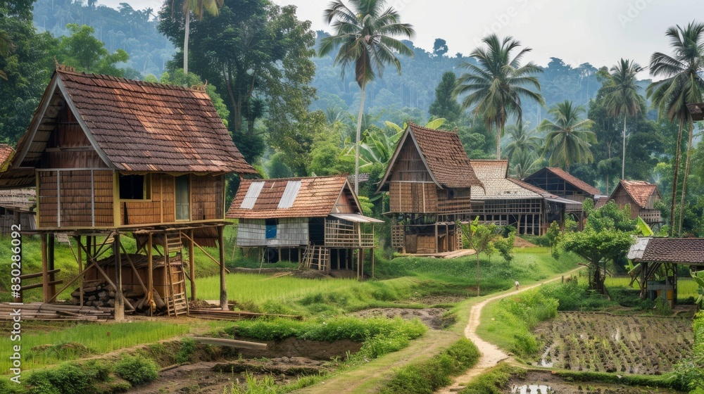 Fototapeta premium Homes Blossoming on a Verdant Canvas