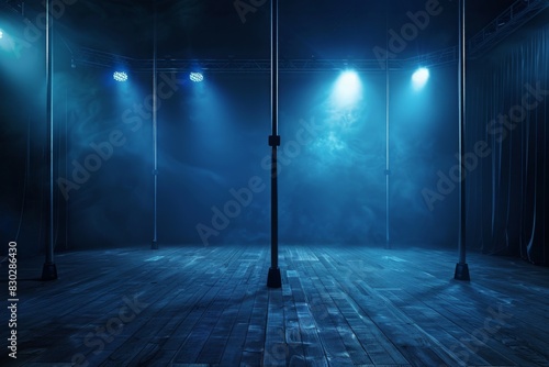 Poles in a room with lights on photo