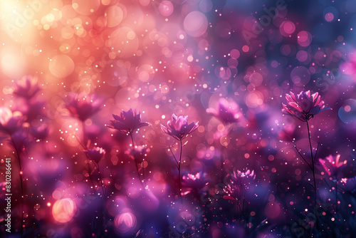 Blurred bokeh lights in soft hues of pink and purple. Concept of dreaminess and warmth. Generative Ai. photo