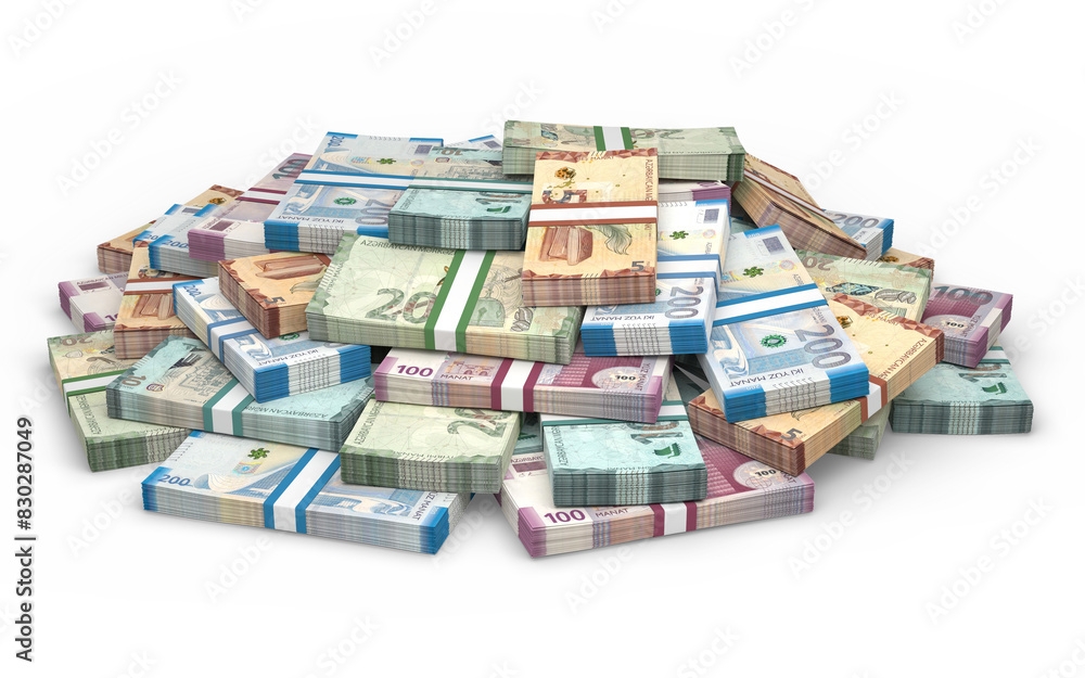 Fototapeta premium Piles of Azerbaijani Manat currency banknotes