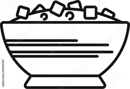 Black and white line art illustration of a bowl filled with cereal and milk