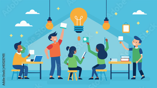 In classrooms students have rep traditional light bulbs with energyefficient ones reducing the schools energy consumption and saving on electricity costs.. Vector illustration