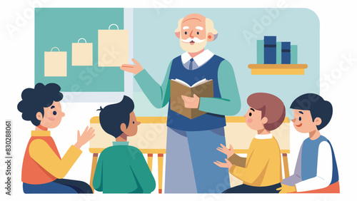 A local historian leads a workshop for young adults teaching them the importance of collecting and preserving the stories of the elder generation for future generations.. Vector illustration