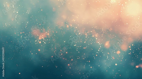 Tranquil backdrop: cool teal warm peach tones misty textures twinkling lights backdrop