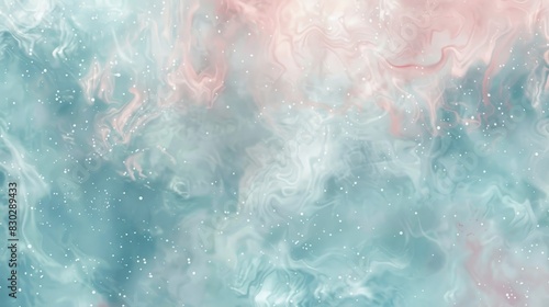 Ethereal wallpaper with pale aqua and soft rose tones fluid patterns shimmering stars backdrop