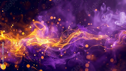 Bright yellow and deep purple mix swirling patterns starry lights backdrop