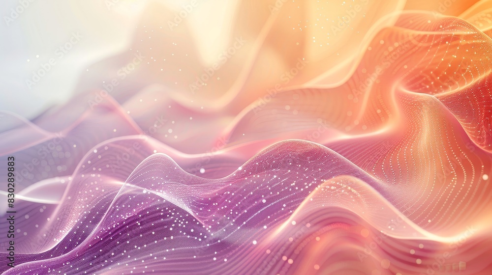 Obraz premium Soothing backdrop peach to magenta intricate wave patterns gentle glowing dots serene elegance backdrop