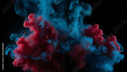 Red and blue smoke on black background