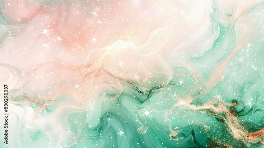 Blush pink and rich emerald tones in fluid textures backdrop