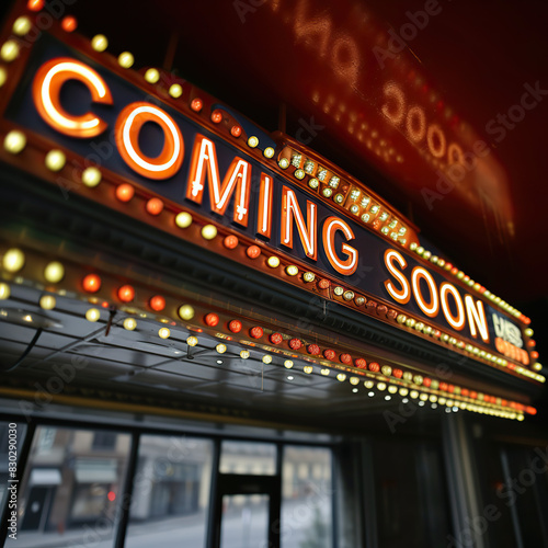 Retro Theater Marquee: Bright 'Coming Soon' Sign with Vintage Lights